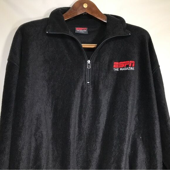 ESPN Magazine Sweater Mens XL Black Fleece Long Sleeve Logo Zip Front Pullover - Picture 3 of 7
